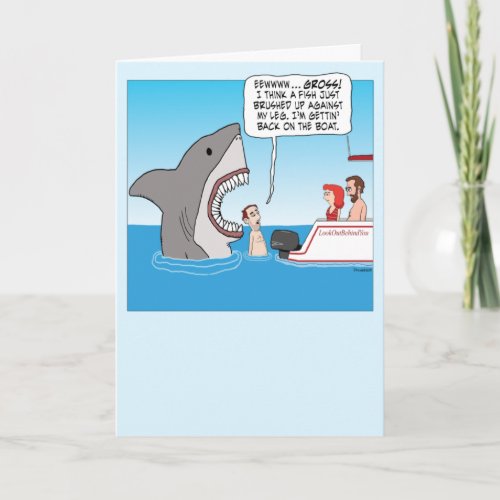 Funny Shark Sneaking Up on Swimmer Birthday Card