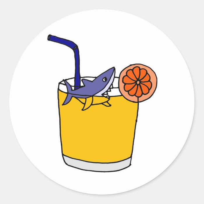 Funny Shark Swimming in Orange Juice Round Stickers