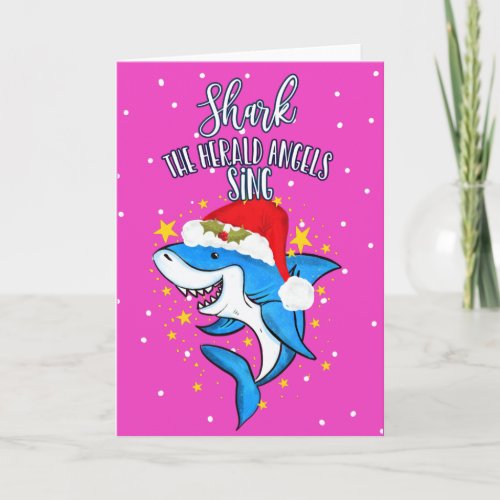 funny Shark the herald angel sing christmas card