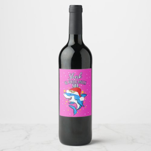 funny Shark the herald angel sing christmas card Wine Label