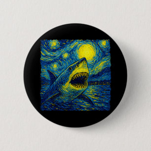 Funny Shark - Van Gogh Style - Starry Night  Button