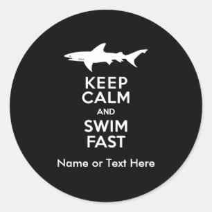 Funny Shark Warning - Keep Calm and Swim Fast Classic Round Sticker