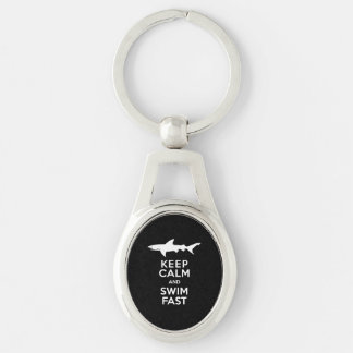 Funny Shark Warning - Keep Calm and Swim Fast Keychain