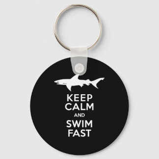 Funny Shark Warning - Keep Calm and Swim Fast Keychain