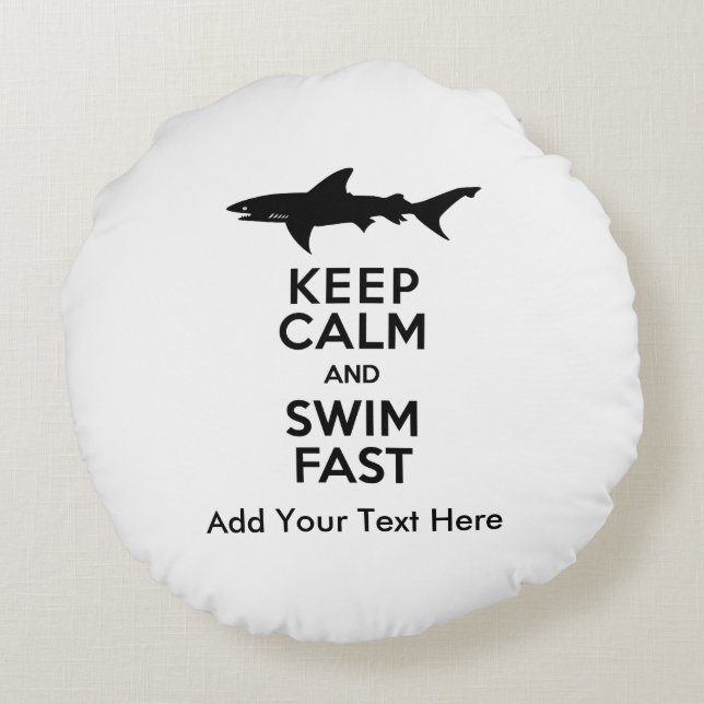 Funny Shark Warning - Keep Calm and Swim Fast Round Pillow (Back)