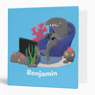 Funny shark watching TV cartoon 3 Ring Binder