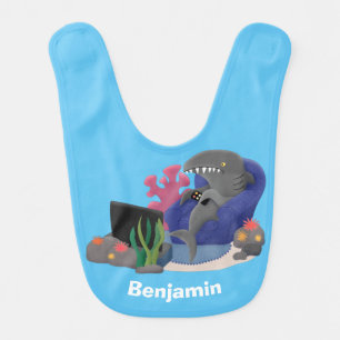 Funny shark watching TV cartoon Baby Bib