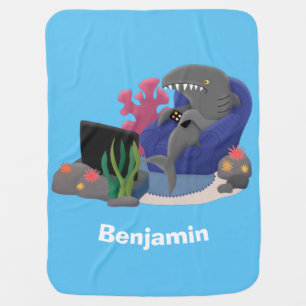 Funny shark watching TV cartoon Baby Blanket