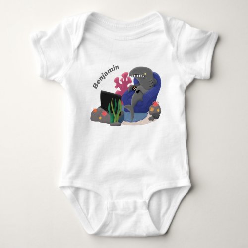 Funny shark watching TV cartoon Baby Bodysuit