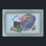 Funny shark watching TV cartoon Belt Buckle<br><div class="desc">This funny design features a shark watching TV. A fishing show perhaps? Drawn in fun cartoon illustration style.</div>