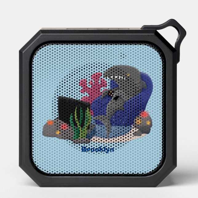 Funny shark watching TV cartoon Bluetooth Speaker (Front)