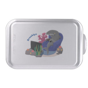Funny shark watching TV cartoon Cake Pan
