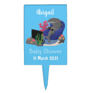 Funny shark watching TV cartoon Cake Topper