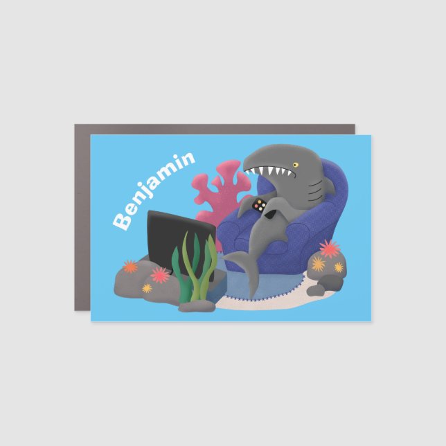 Funny shark watching TV cartoon Car Magnet (Front)