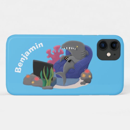 Funny shark watching TV cartoon iPhone 11 Case