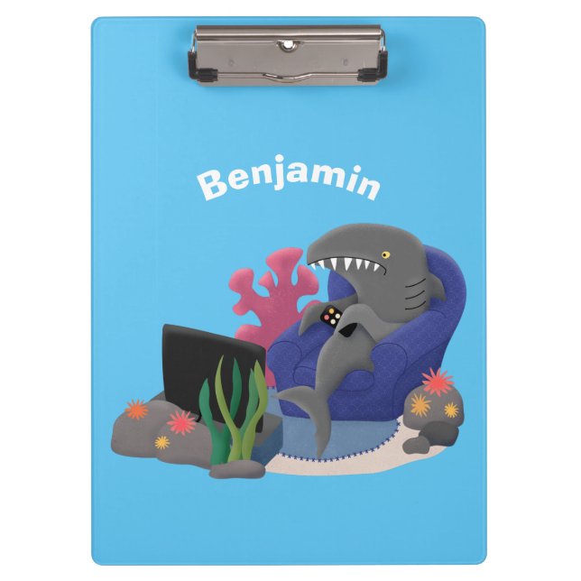 Funny shark watching TV cartoon Clipboard (Front)