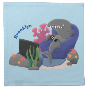 Funny shark watching TV cartoon Cloth Napkin