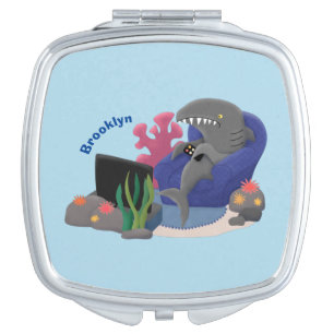 Funny shark watching TV cartoon Compact Mirror