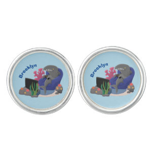 Funny shark watching TV cartoon Cufflinks
