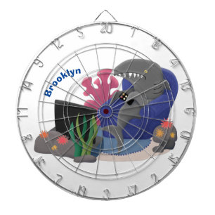 Funny shark watching TV cartoon Dart Board