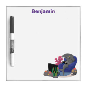 Funny shark watching TV cartoon Dry Erase Board