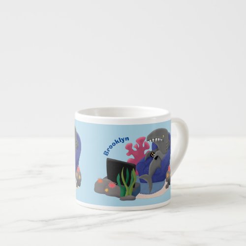 Funny shark watching TV cartoon Espresso Cup