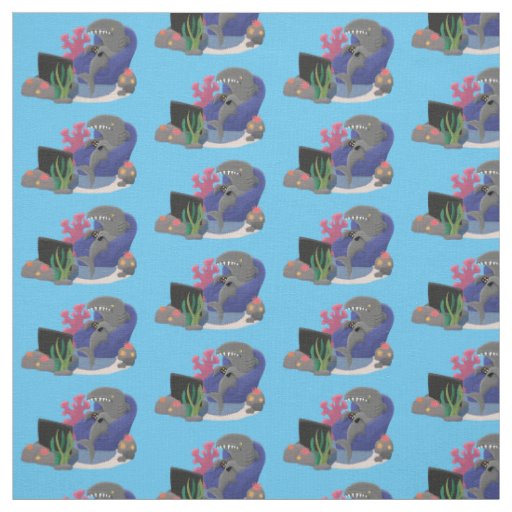 Funny shark watching TV cartoon Fabric