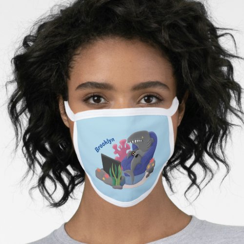 Funny shark watching TV cartoon Face Mask