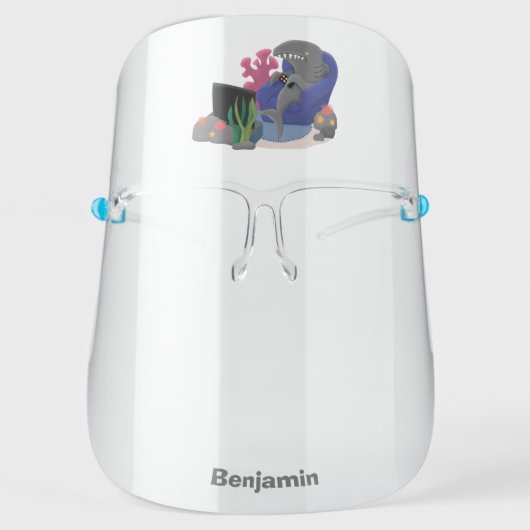 Funny shark watching TV cartoon  Face Shield (Front)
