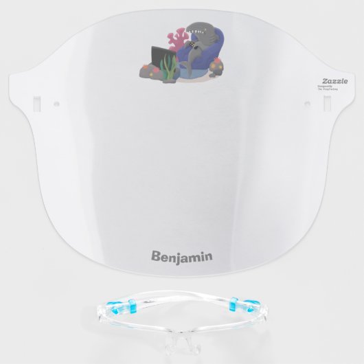 Funny shark watching TV cartoon Face Shield (Front w/Glasses)