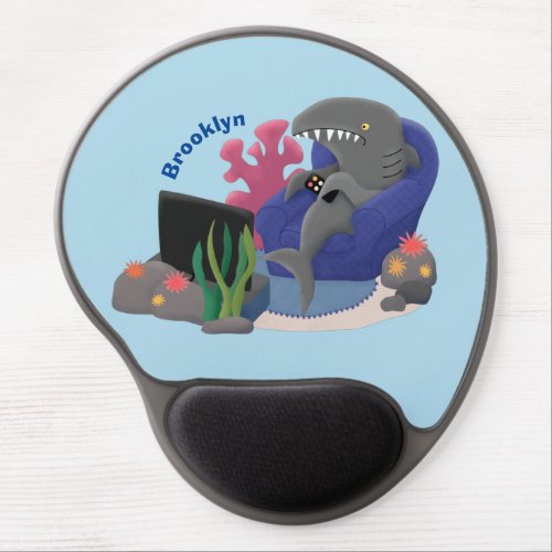 Funny shark watching TV cartoon Gel Mouse Pad