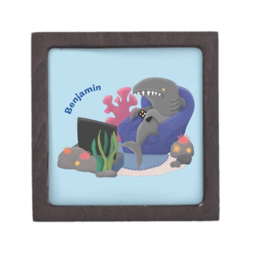 Funny shark watching TV cartoon Gift Box