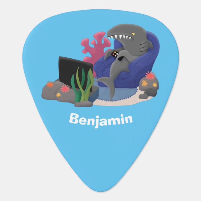 Funny shark watching TV cartoon  Guitar Pick (Front)