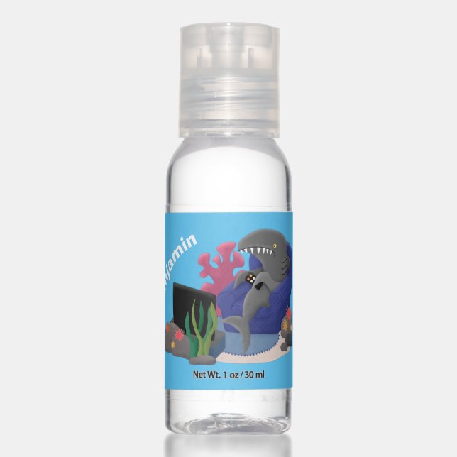 Funny shark watching TV cartoon Hand Sanitizer (Front)