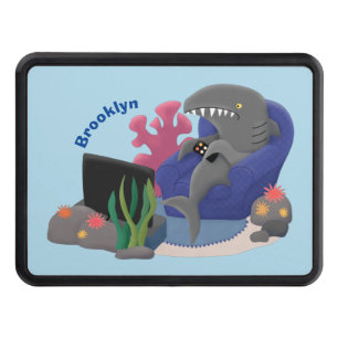 Funny shark watching TV cartoon Hitch Cover
