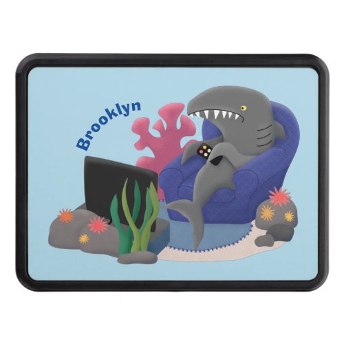 Funny shark watching TV cartoon Hitch Cover