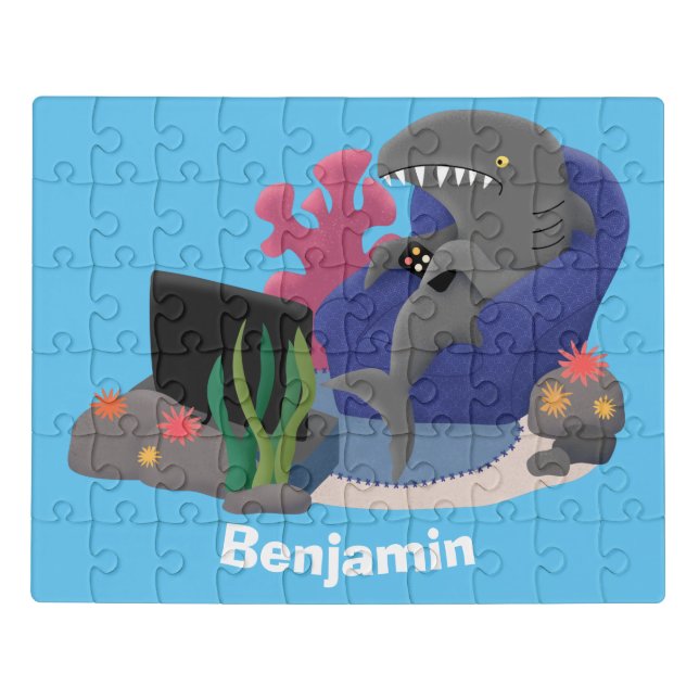 Funny shark watching TV cartoon Jigsaw Puzzle (Puzzle Horizontal)