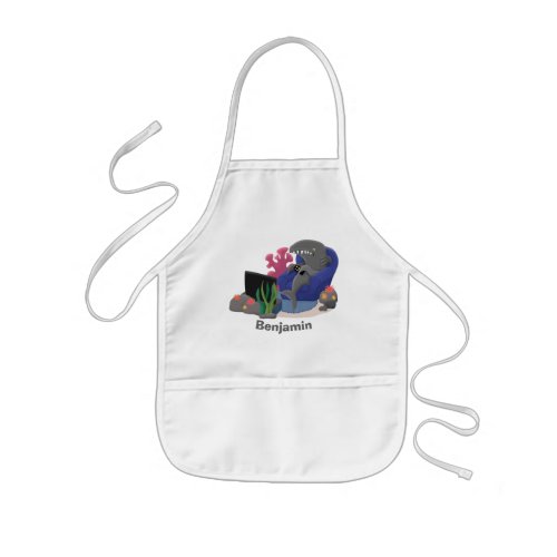 Funny shark watching TV cartoon Kids Apron