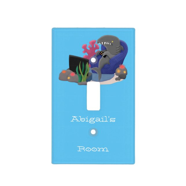 Funny shark watching TV cartoon  Light Switch Cover (Front)