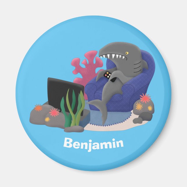 Funny shark watching TV cartoon Magnet (Front)