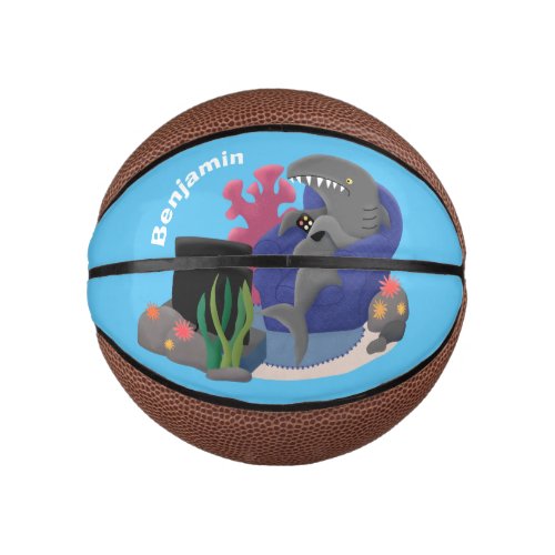 Funny shark watching TV cartoon Mini Basketball