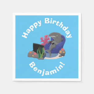 Funny shark watching TV cartoon Napkins