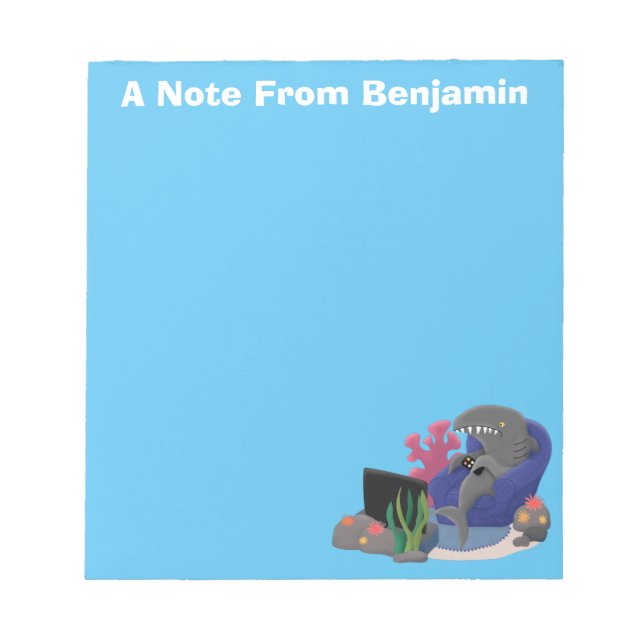 Funny shark watching TV cartoon Notepad (Front)