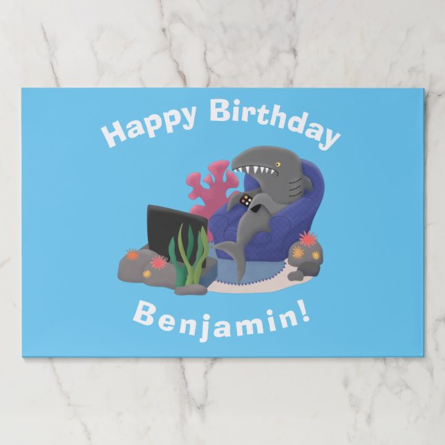 Funny shark watching TV cartoon Paper Pad (Front)