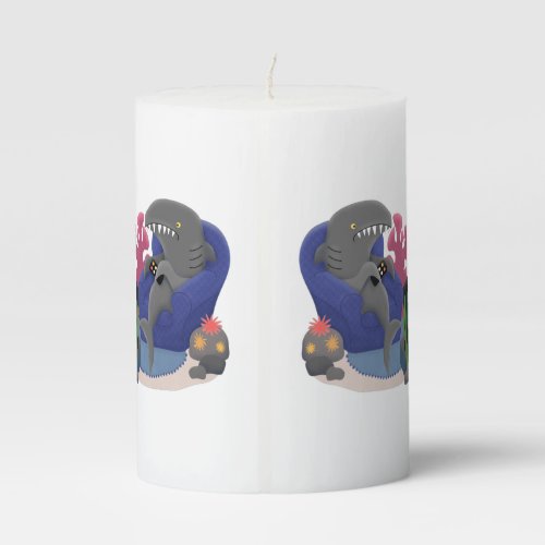 Funny shark watching TV cartoon Pillar Candle