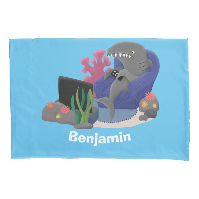 Funny shark watching TV cartoon Pillow Case (Front)