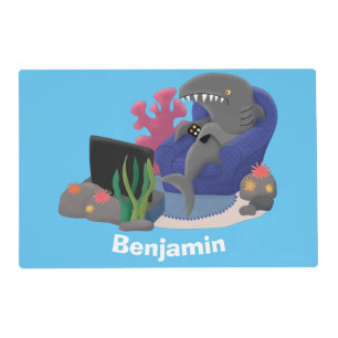 Funny shark watching TV cartoon Placemat
