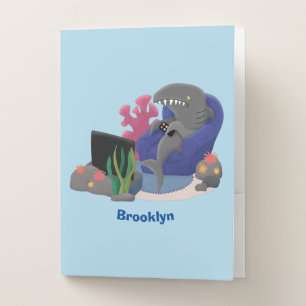Funny shark watching TV cartoon Pocket Folder