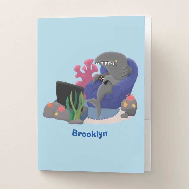 Funny shark watching TV cartoon Pocket Folder (Front)