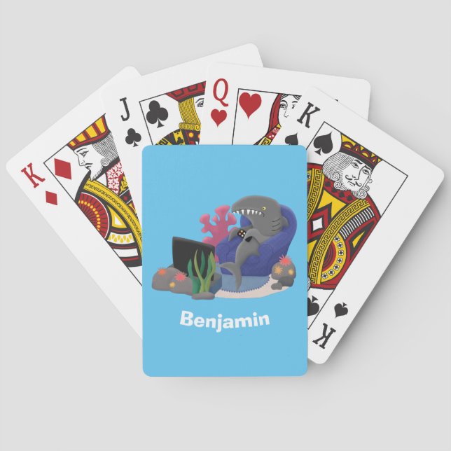 Funny shark watching TV cartoon Poker Cards (Back)